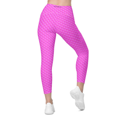 Pink Mermaid Rash Guard Pants Leggings With Pockets UPF 50+