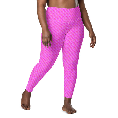 Pink Mermaid Rash Guard Pants Leggings With Pockets UPF 50+