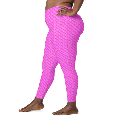 Pink Mermaid Rash Guard Pants Leggings With Pockets UPF 50+