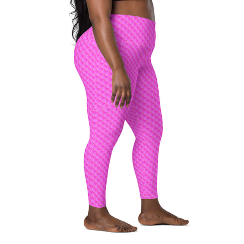 Pink Mermaid Rash Guard Pants Leggings With Pockets UPF 50+