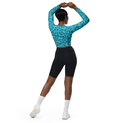 Aqua Waters Recycled Long Sleeve Crop Swim Top Rash Guard UPF 50+