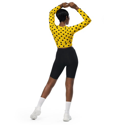 Yellow Polka Dot Recycled Long Sleeve Crop Swim Top Rash Guard UPF 50+