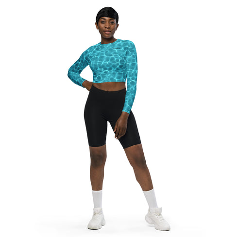 Aqua Waters Recycled Long Sleeve Crop Swim Top Rash Guard UPF 50+