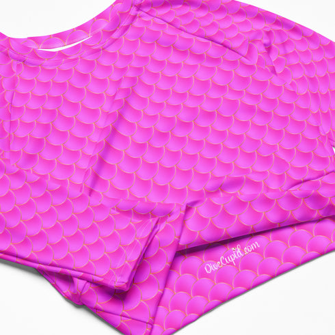 Pink Mermaid Recycled Long Sleeve Crop Swim Top Rash Guard UPF 50+