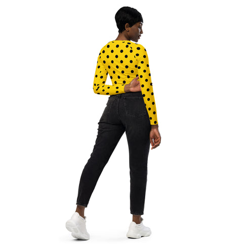 Yellow Polka Dot Recycled Long Sleeve Crop Swim Top Rash Guard UPF 50+