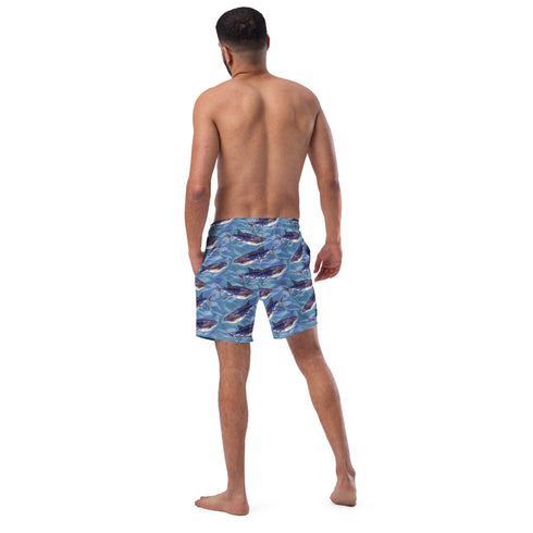 Blue Whale Shark Watercolor Recycled Swim Trunks UPF 50+