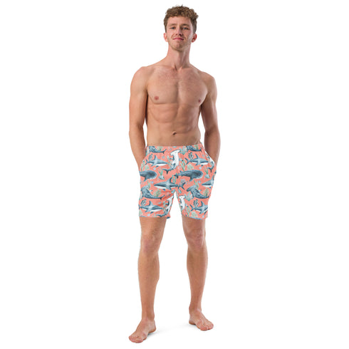 Salmon Sharks Recycled Swim Trunks UPF 50+