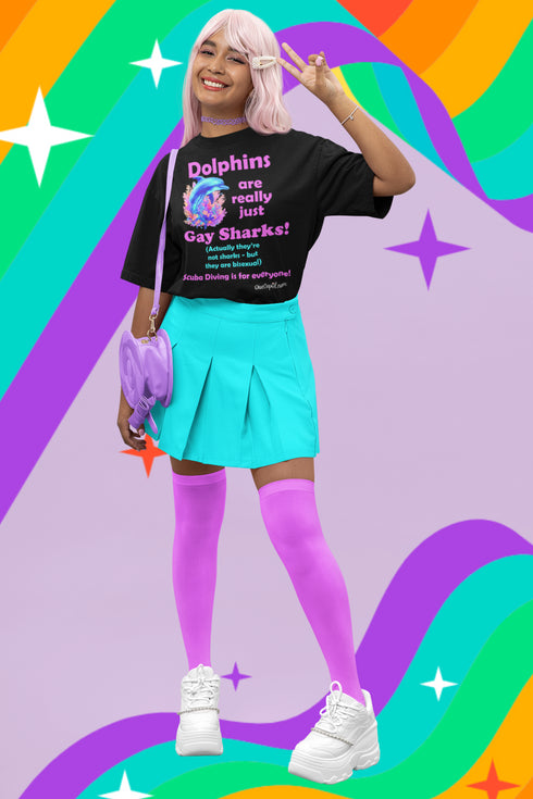 "Dolphins are really just Gay Sharks!" Fitted Pride T-shirt