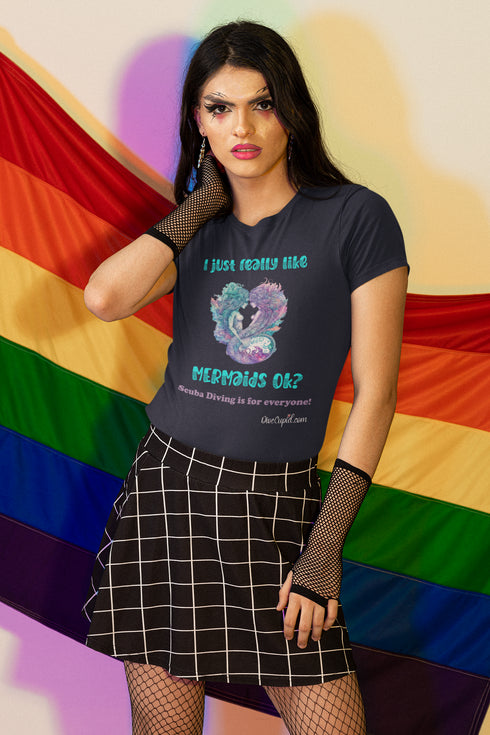 "I just really like mermaids" Fitted Pride T-shirt