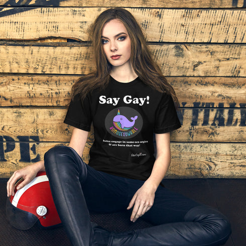"Say Gay! Homosexuwhale" Fitted Pride T-shirt
