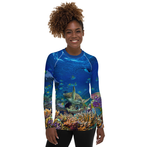 Women's Coral Reef Form Fitting Premium Rash Guard UPF 50+