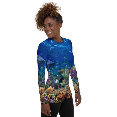 Women's Coral Reef Form Fitting Premium Rash Guard UPF 50+